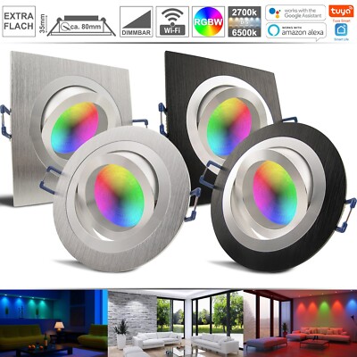 LED Spot RGB 230V dimmbar Decken Einbaustrahler 5W flach Set Smart WiFi NOBS
