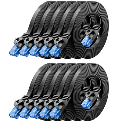 10x 2m CAT6 Patchkabel Flachkabel RJ45 LAN DSL Ethernet Netzwerkkabel Schwarz