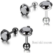 4pcs Men's Womens Round CZ Stainless Steel Ball Screw Back Pierced Stud Earrings
