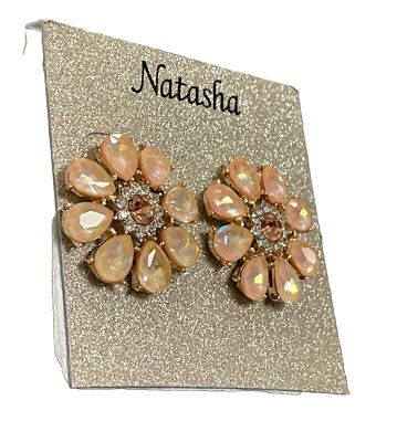 NATASHA GOLD TONE PINK RHINESTONE DAISY FLOWER PIERCED  display picture 3