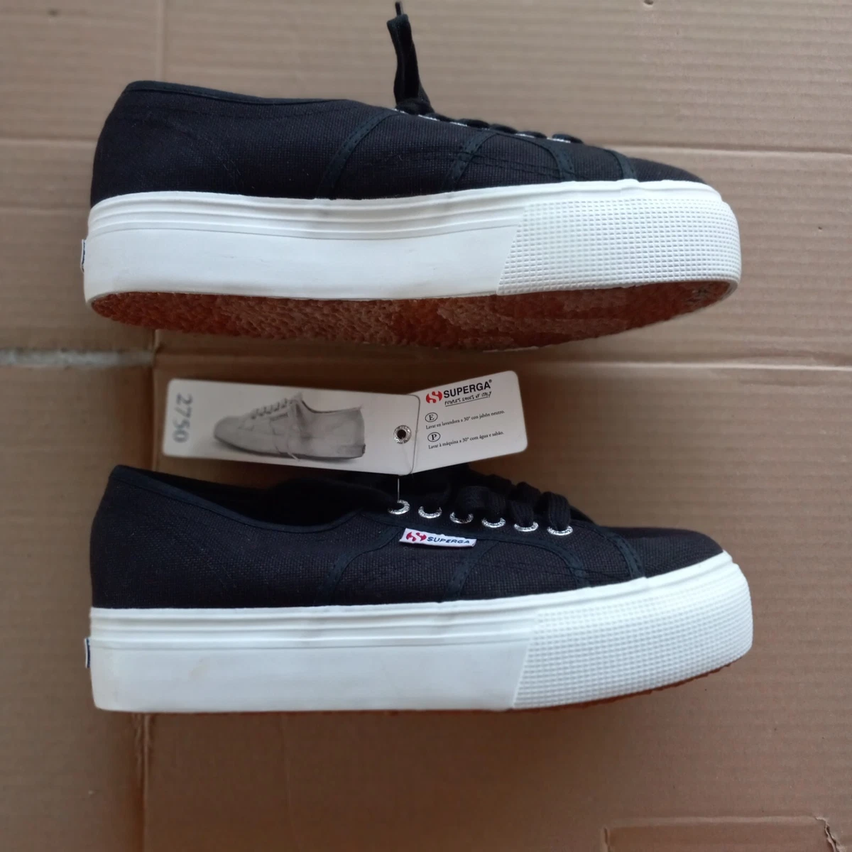 Superga Womens 9 Mens 7.5 Black Canvas Double Sole Sneakers NWT