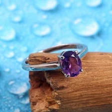 Natural Amethyst Ring Dainty Stacking Delicate Minimalist 925 Sterling Silver