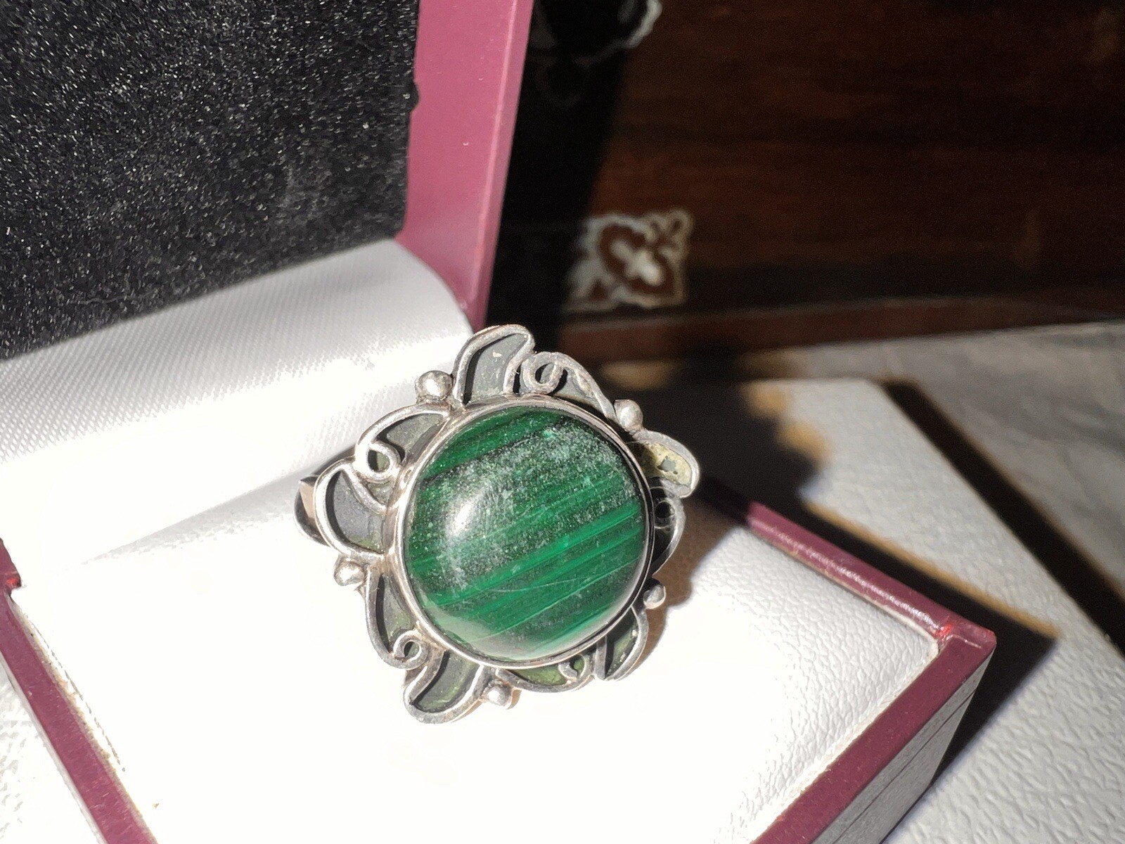 Unusual Solid Silver Adjustable Ring With Natural… - image 6