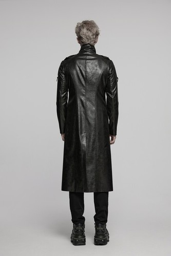 Giacca lunga slim punk rave uomo nera gotica cyberpunk borchiata pelle colletto - Foto 10 di 19