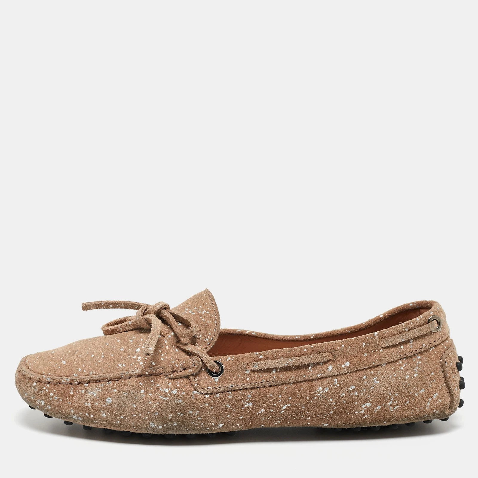 TOD’S Mocassini Tod's beige scamosciati e vernice argento fiocco a pois taglia 38 5