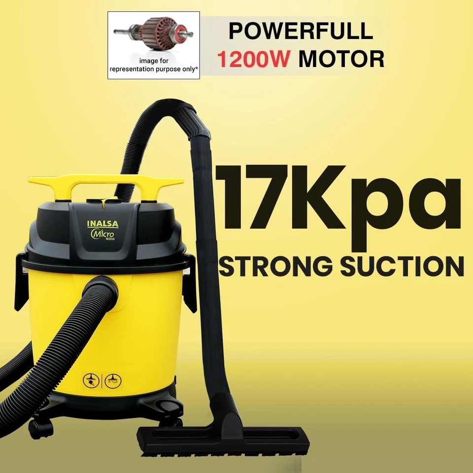INALSA Wet and Dry Vacuum Cleaner for Home Cleaning Sofa House 1200W HEPA Filter - Image 3 of 4