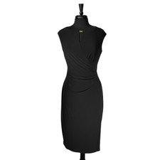 Ralph Lauren Womens 10 Black Midi Dress Ruched Sheath Stretch Sleeveless Formal