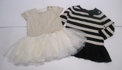 BABY GAP 2 GOLD & BLACK TULLE SWEATER KNIT DRESS SIZE 12-18 MONTHS BIN #SP