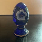 Fenton Glass Cobalt Egg Hand Painted Floral Gold Details Signed Limited