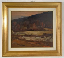 OIL PAINTING Carlo Monti VIEW RURAL LANDSCAPE HILL ARONA LAKE MAJOR