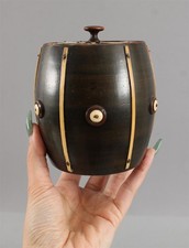  19thC Antique English Dark Hardwood Barrel Tea Caddy or Tobacco Humidor, NR