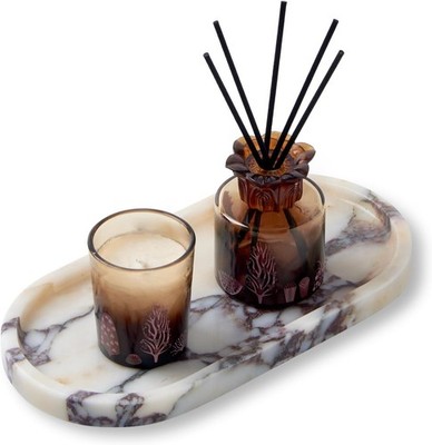 Luxury Natural Oval Marble Tray   9.8 x 4.9-Inch Calacatta Viola Stone