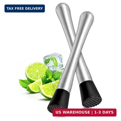 2 Pcs Bar Muddler for Cocktails, 8 in Stainless Steel, Nylon Head | Lemon Muddle