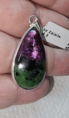 Großer Rubin Zoisit Anyolith Anhänger 925 Sterling Silber Träne 8,5g