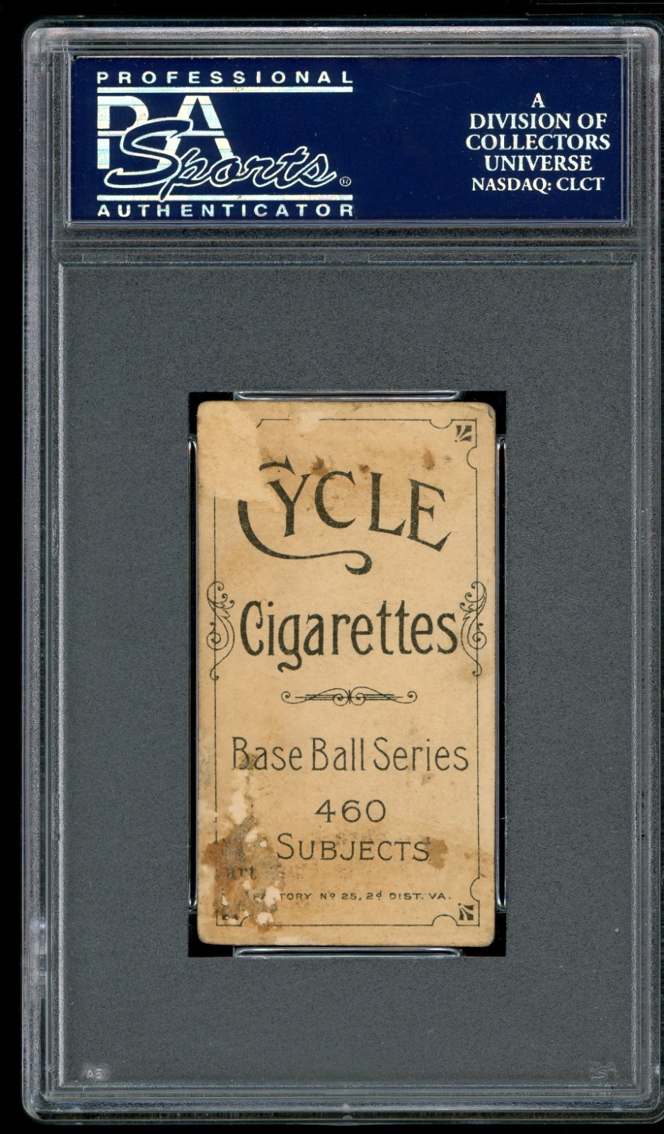 1909-11 T206 Joe Tinker - Bat On - PSA 2 - IMPOSSIBLE CYCLE 460 reverse - POP 5 view 3