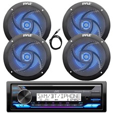 Marine Bluetooth CD Radio, 4x 5.25" 180W Blue Flash LED Black Speakers, Antenna