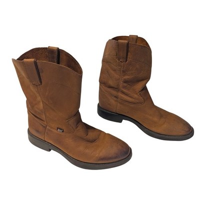 Justin Kids Sz 5.5D Aged Bark Work Boots Brown Leather Roper Cowboy Boots 4782Y