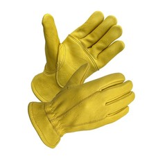 3 Pairs Full Premium Wild Elkskin Leather Work Gloves for Men, All-Weather Du...