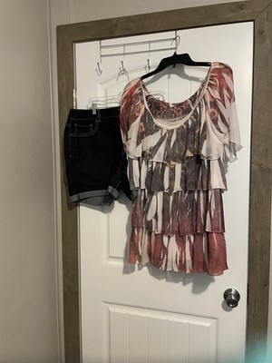 Cato Plus Size 18W Dark Wash Cuffed Denim Shorts Paired with Layered Shirt Sz 1X