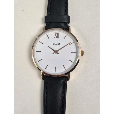 Cluse Women's Minuit White Dial Black Leather Rose Gold Case Watch CL30003 NWT
