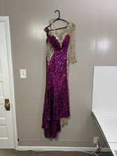 Party Time Pink Sequin Formal Dress Gown One Sleeve FLAW C139