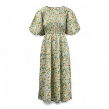 M&S Printed Shirred Midi Waisted Womens Dress