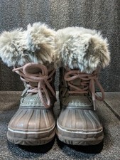London Fog Collection Girls Faux Winter Boots Enfield Taupe Pink Laces Size 6