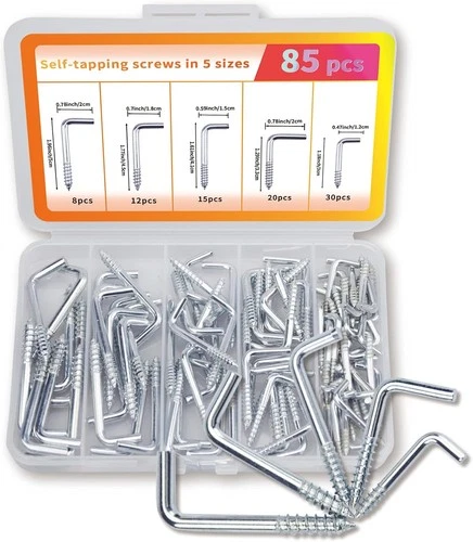 85 Pcs Self-Tapping Screw Hooks, Spiral L-Shaped,5 Sizes with Case - product listing photo