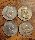 Lot of 4 US Franklin Half Dollars 90% Silver 50c 1951, 1953, 1958, 1959