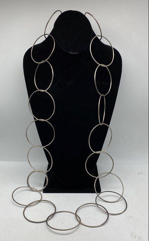 Sterling Silver Interlocking Circle Link Necklace… - image 1