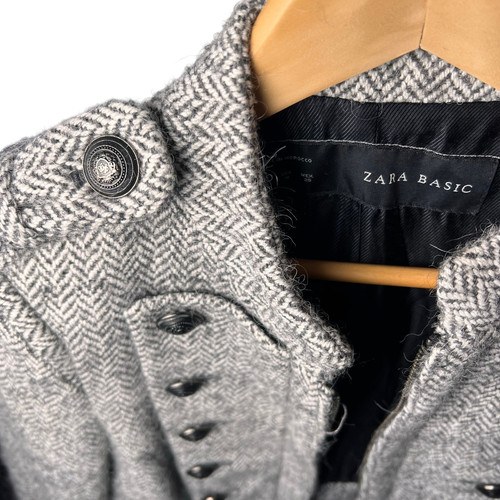 Zara Military Herringbone Wool Blend Coat Medium - Picture 6 of 9