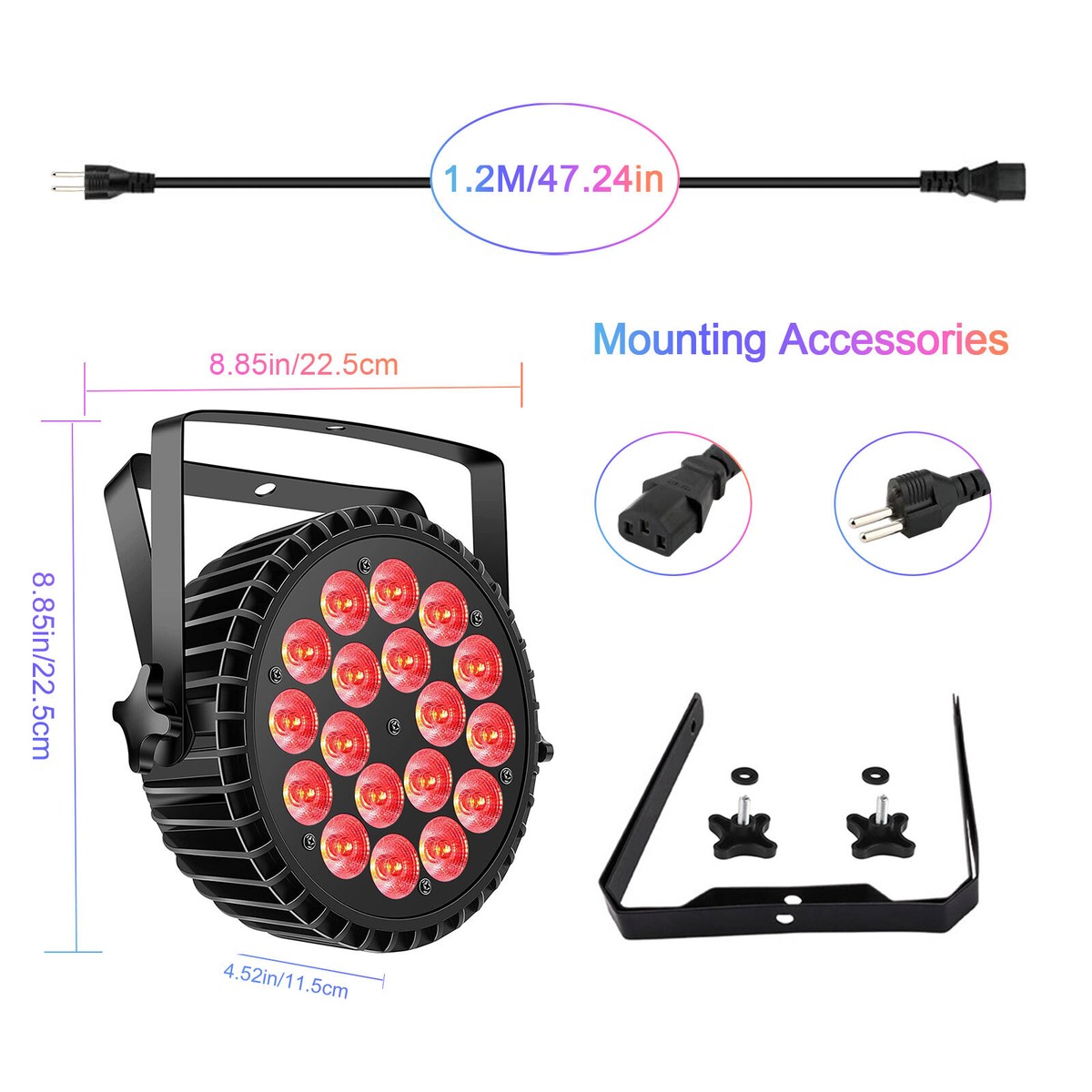 Faretto LED PAR Can 270W RGBW DMX Per Discoteca - 18 LED, Guscio Alluminio, Controllo Automatico E Manuale, Garanzia 2 Anni