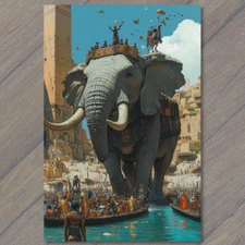 Art Print Floating Towers Futuristic City Elephants Boats Sci-Fi Fantasy