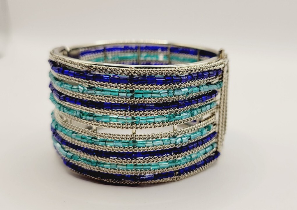 BLUE Beaded Multi Colored Hinged Hinged Bracelet … - image 2