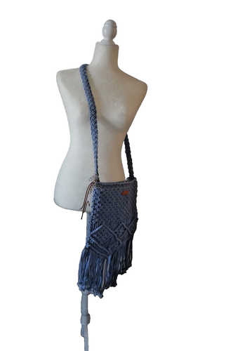 Blue Boho Macrame Crossbody Purse