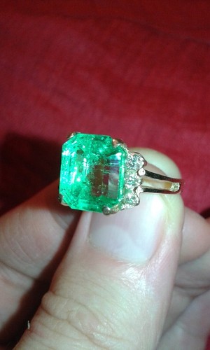Anillo enchapado en oro blanco 14 K con piedra preciosa verde verde natural de buen corte cuadrado de 5 quilates - Imagen 6 de 7