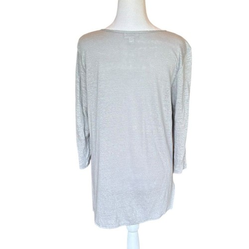 J Jill Love Linen 100 Percent Linen Top V Neck 3 Quarter Sleeve Women Med Grey - Picture 2 of 9
