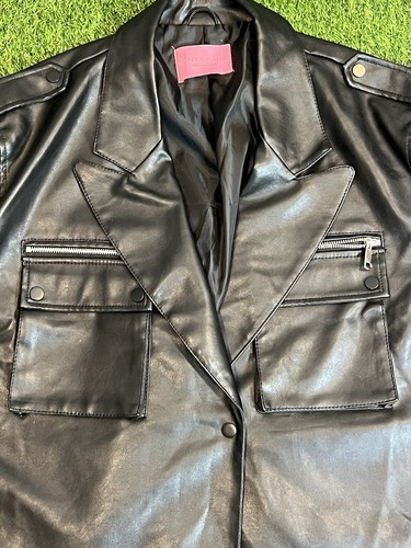 Azalea Wang Faux Leather Jacket Womens Plus 3x Black Moto Button Up Cropped Edgy - Picture 3 of 16