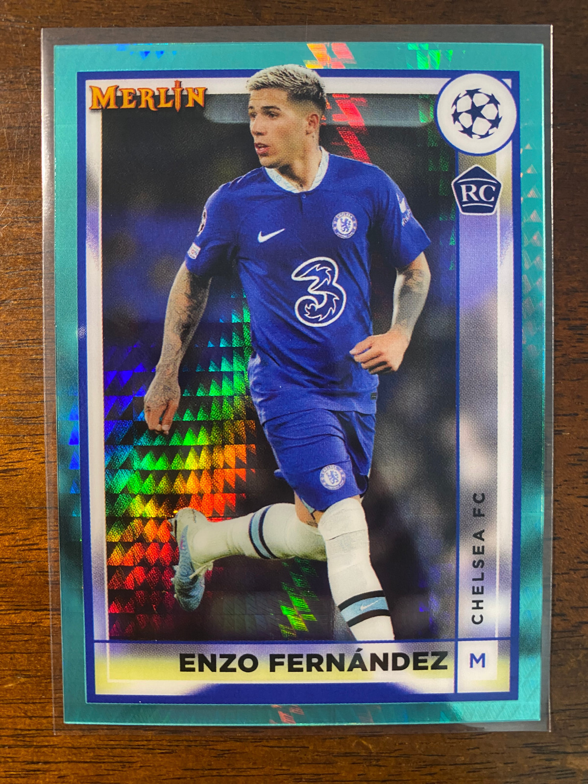 2022-23 Topps Chrome Merlin UEFA Enzo Fernandez #147 RC Aqua Prism Refractor