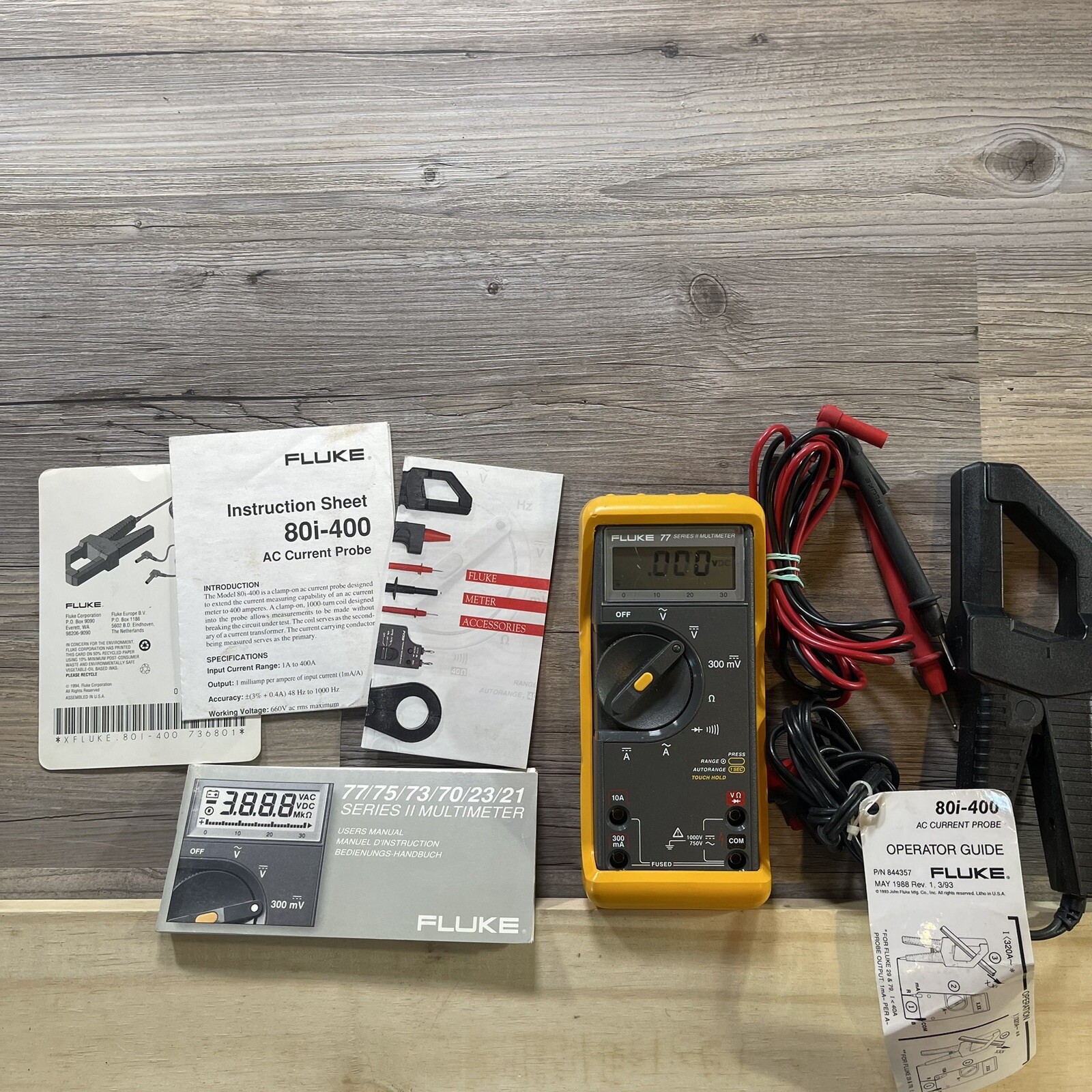 Fluke 77 Series II Multimeter Test Meter with Leads + CASE + 80i400 Ac