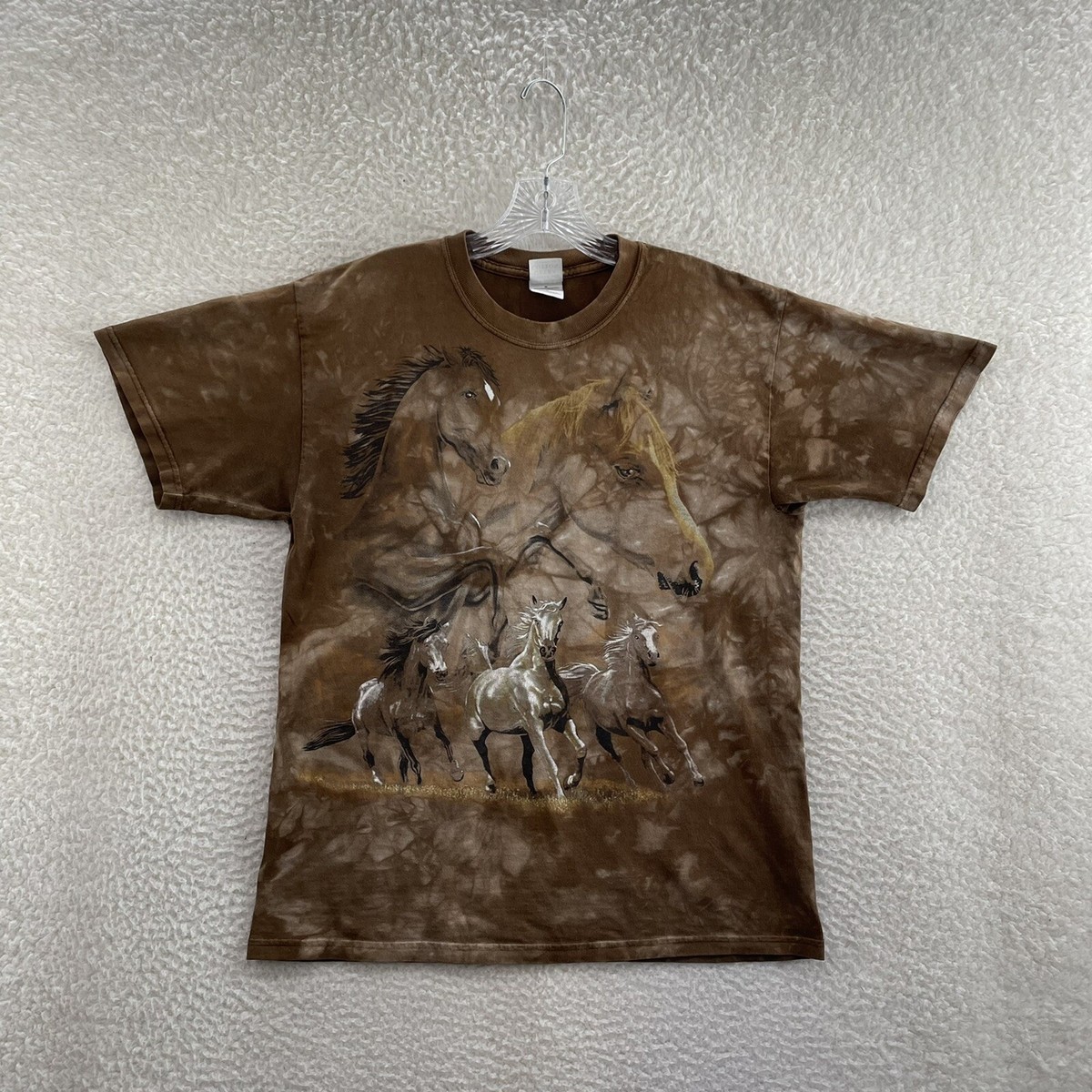 Y2K Vintage Gildan Horse T-Shirt Medium Brown Western Graphic Tie