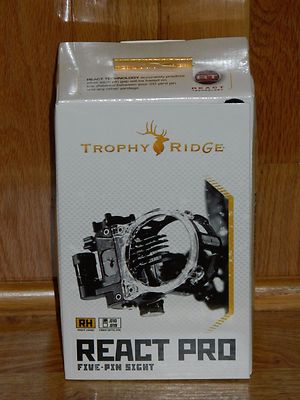 Brand New Trophy Ridge React PRO 5 Pin Bow Sight- Black -Right Handed .010 Pins