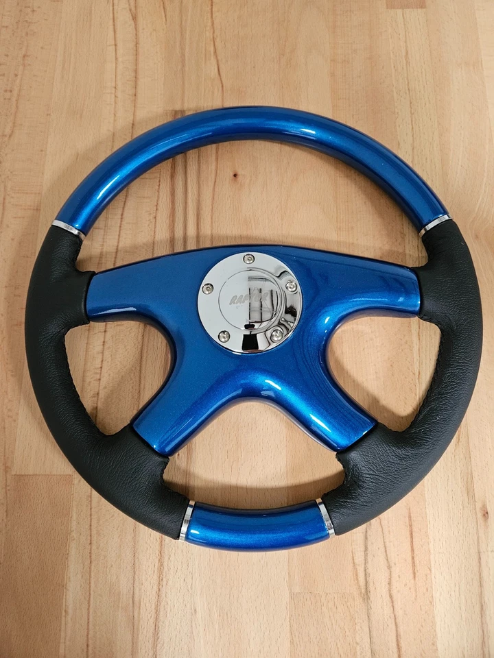 VOLANTE RAPTOR 15" CUERO NEGRO MADERA AZUL Foto 3 de 4