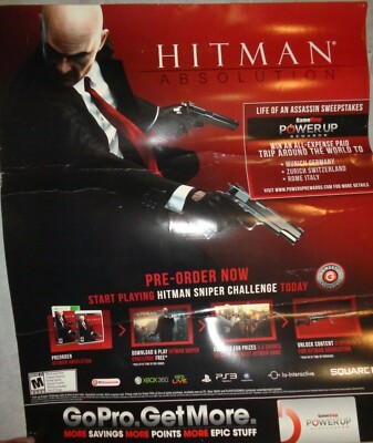 GAMESTOP 2012 HITMAN ABSOLUTION 24 X 28 CARDSTOCK PROMOTIONAL POSTER