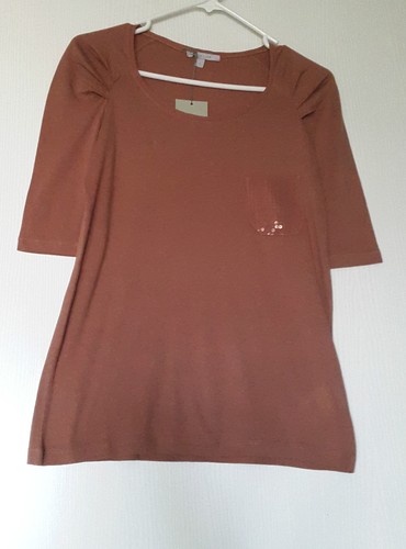 CYRILLUS T-SHIRT BI-MATIÈRES COTON & MODAL TAILLE 1 OU FR38 / EU36 MARRON - Picture 2 of 7