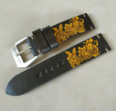 100% Handcrafted Golden Carp KoiHand Drawn Watch Strap FREE BUCKLE.