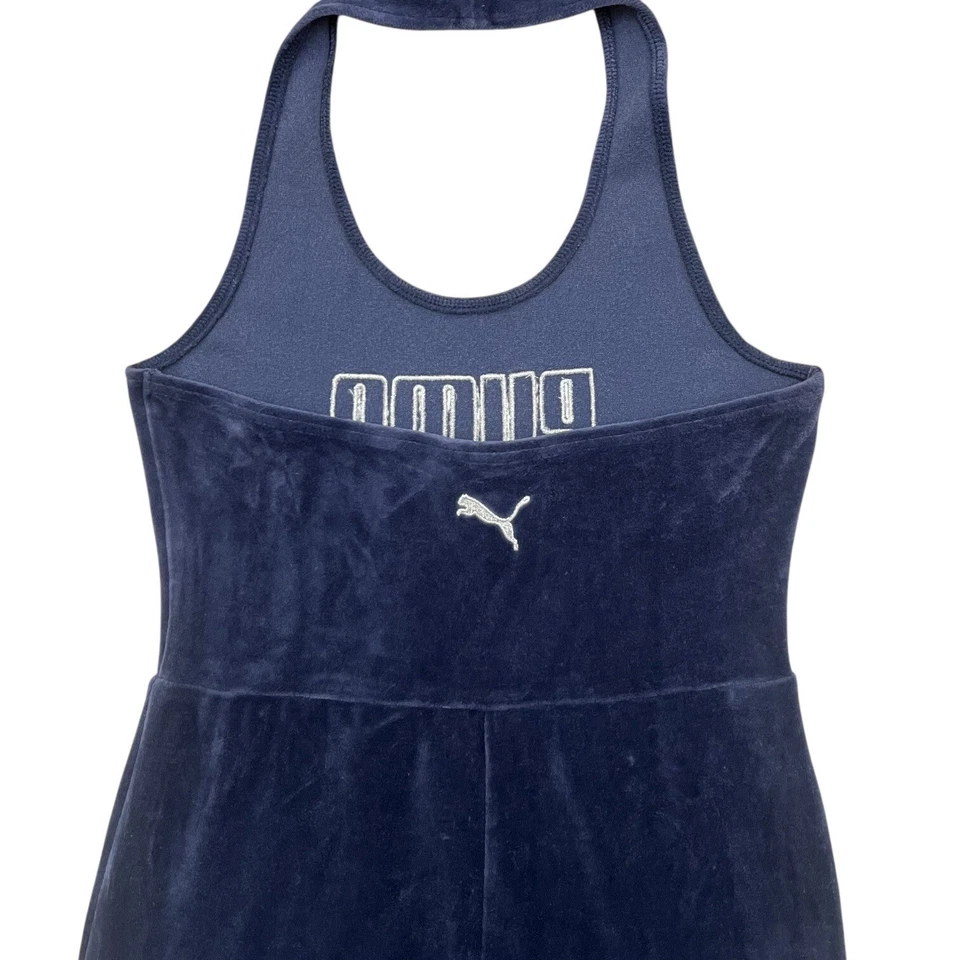 Puma Womens Icons 2.0 Velvet Halter Flare Leg Jumpsuit Navy XS Sporty Spice Y2K - image 4 of 4