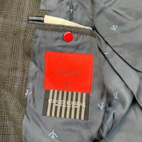 ISAIA Blazer Mens 38 8R Glen Plaid Wool Check Sport Coat Jacket Green *FLAWS* - Picture 9 of 23