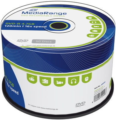 50 Mediarange Rohlinge DVD-R 4,7GB 16x Spindel