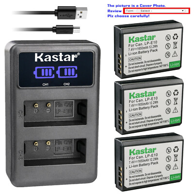 Kastar Battery LCD Dual USB Charger for Canon LP-E10 LPE10 Canon EOS 2000D 3000D